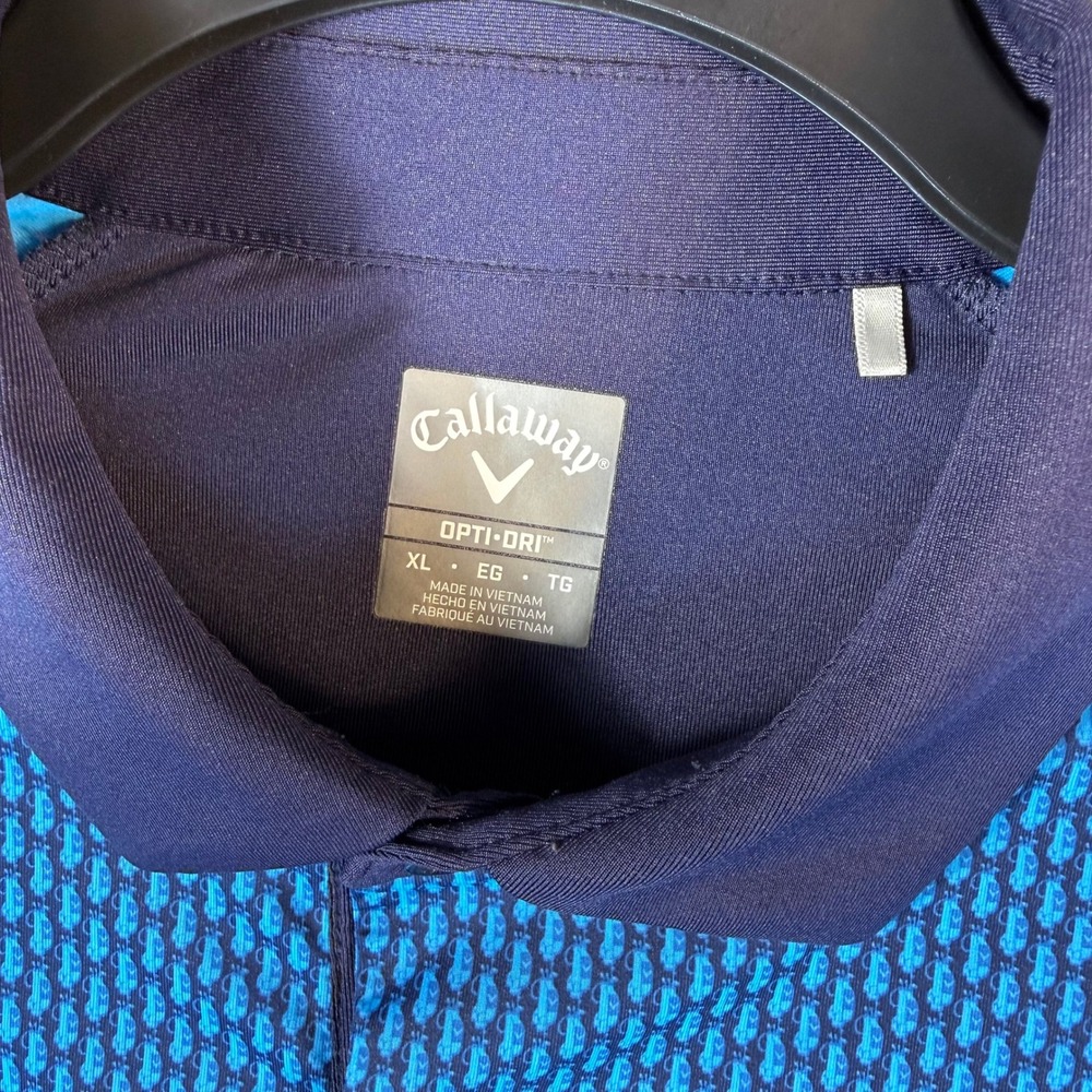 Callaway Polo Shirt Mens XL Blue Golf Cart Print Opti-Dri Short Sleeve Stretch - Picture 3 of 8